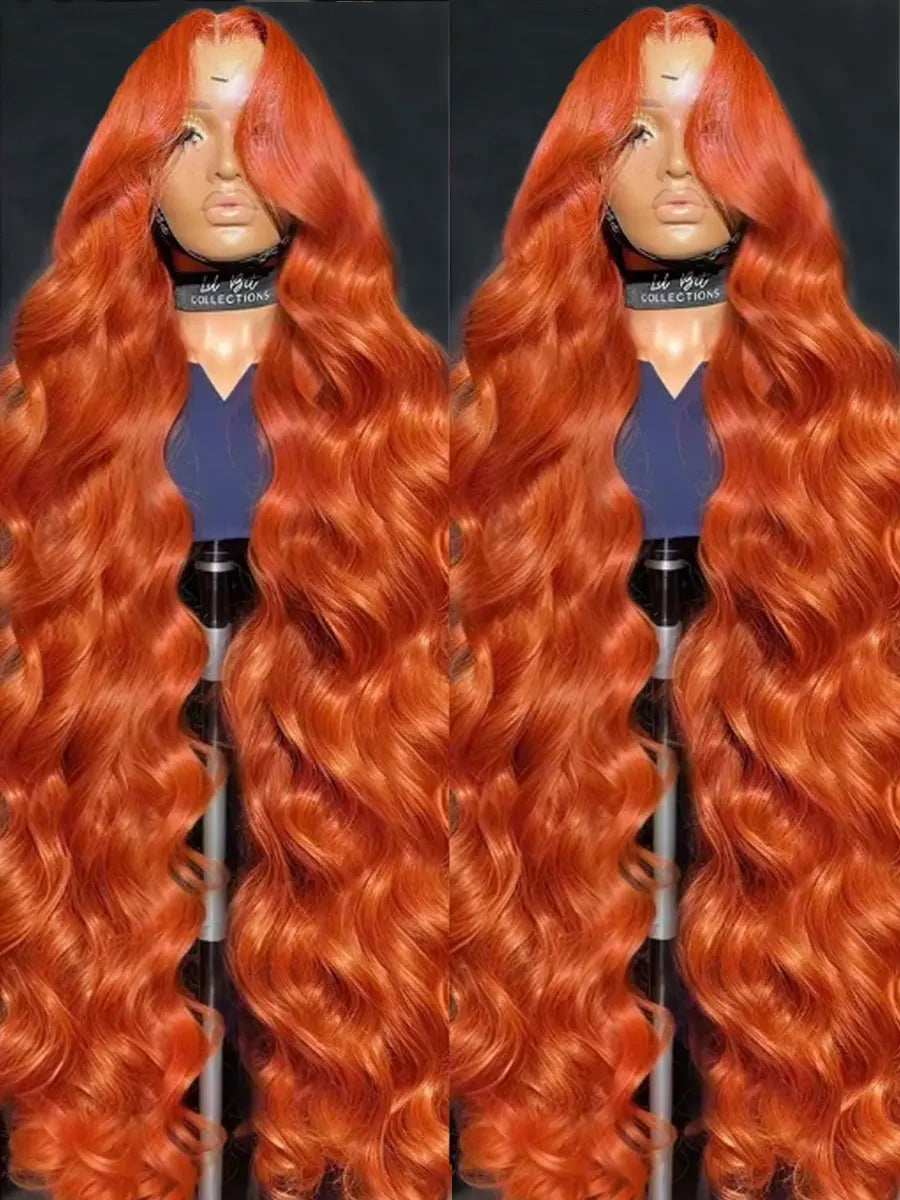 Ginger Orange Body Wave 13x4 Transparent Lace Front Wig Human Hair for Women #350 Colored Pre Plucked Hairline Natural Looking
