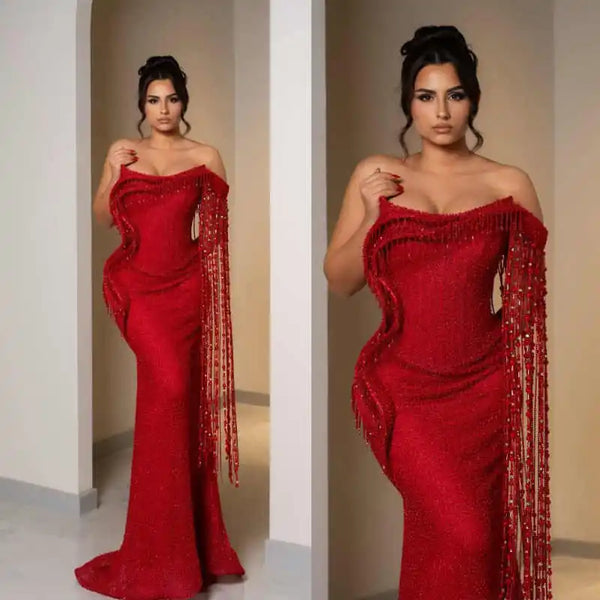 Bling Mermaid Prom Dress Beading Sequins Off Shoulder Evening Dresses Exquisite Sleeveless Floor Length Party Gowns Customized