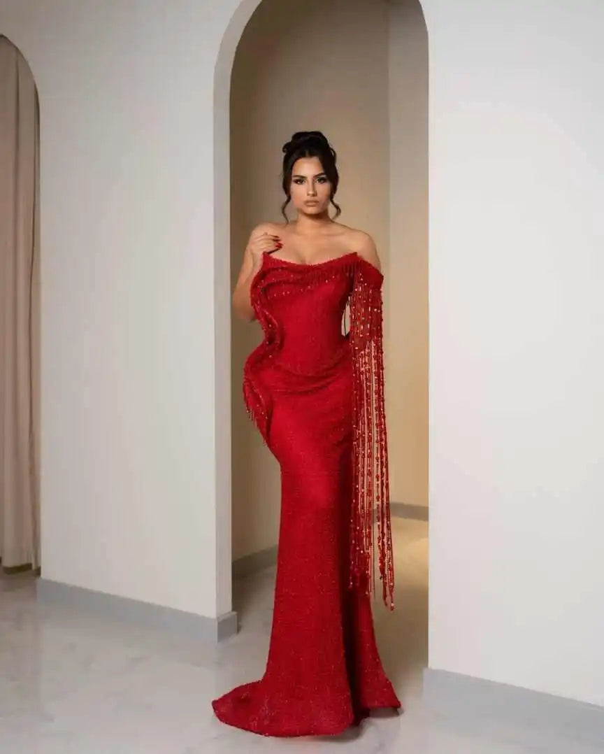 Bling Mermaid Prom Dress Beading Sequins Off Shoulder Evening Dresses Exquisite Sleeveless Floor Length Party Gowns Customized