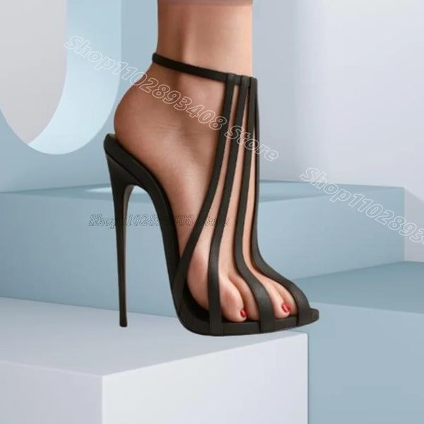 Black Personality Hollow Sandals Slingback Fashion British Style for Women Dance Party Summer Sandals 2025 Zapatos Para Mujere