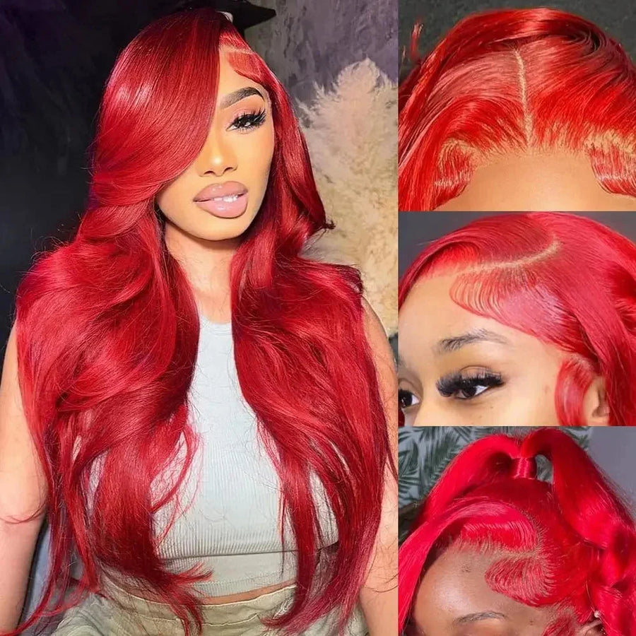 30 38 Inch Hot Red 13x6 Hd Lace Frontal Wigs Human Hair Wig Brazilian Red Colored Body Wave 13x4 Lace Front Wig For Black Women