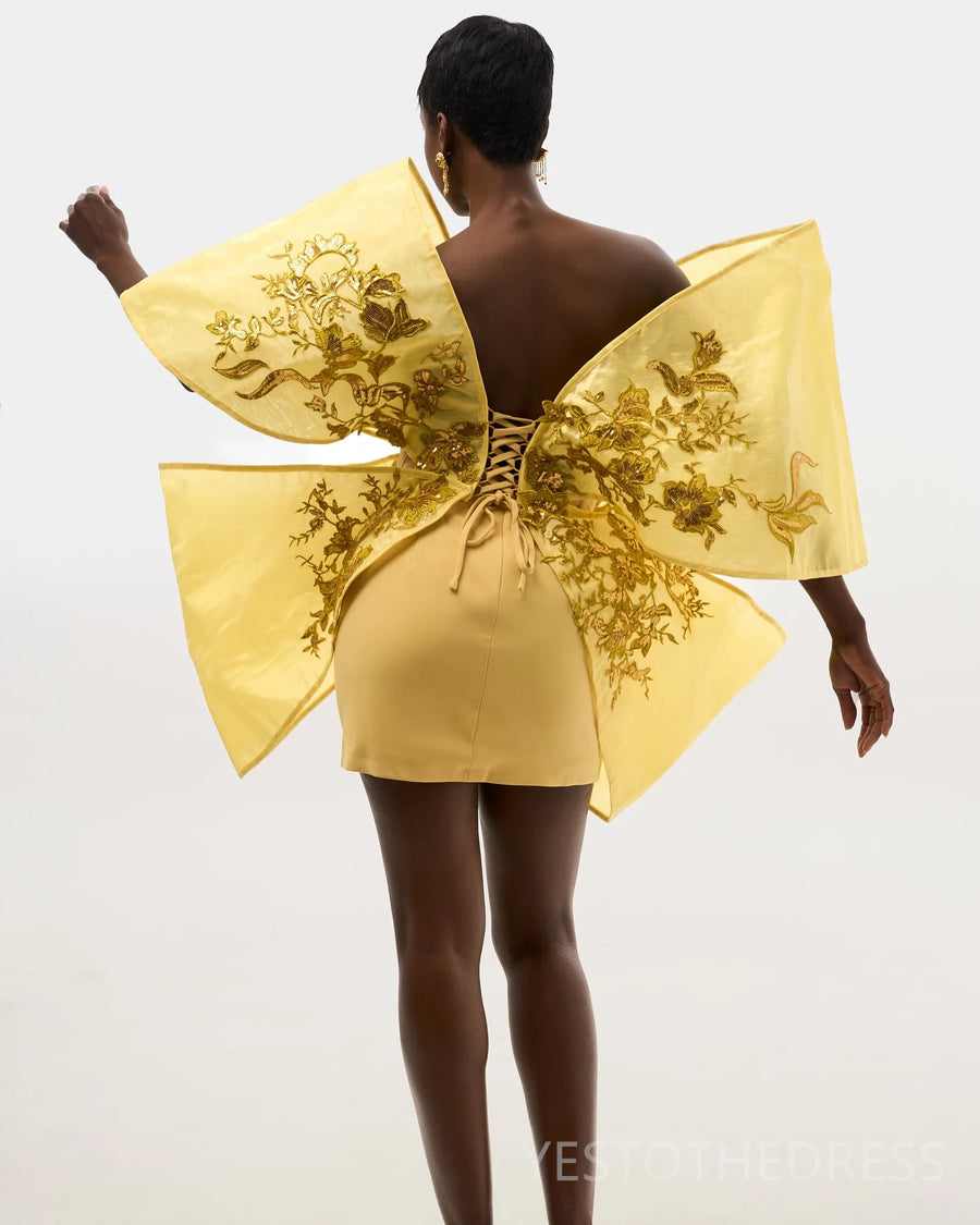 Aso Ebi Gold Cocktail Dresses For Women Short Prom Dresses Mini Dresses Illusion Flora Appliqued Lace Beaded Birthday Dresses