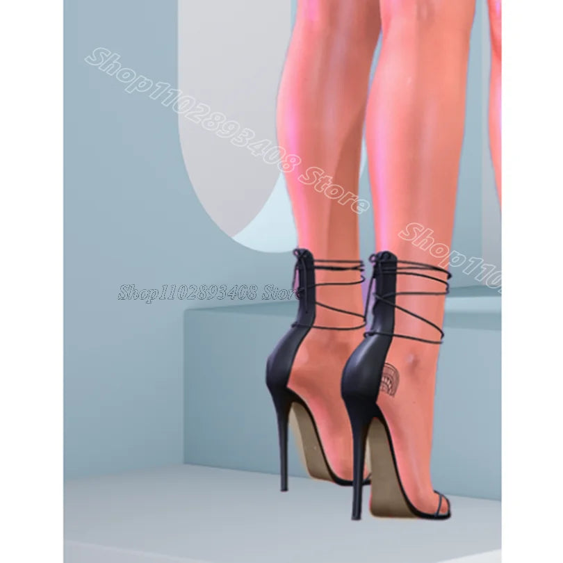 Black Ankle Strap Stiletto Sandals Open Toe British Style Concise Cover Heels Women Dress Casual Sandals Zapatos Para Mujere