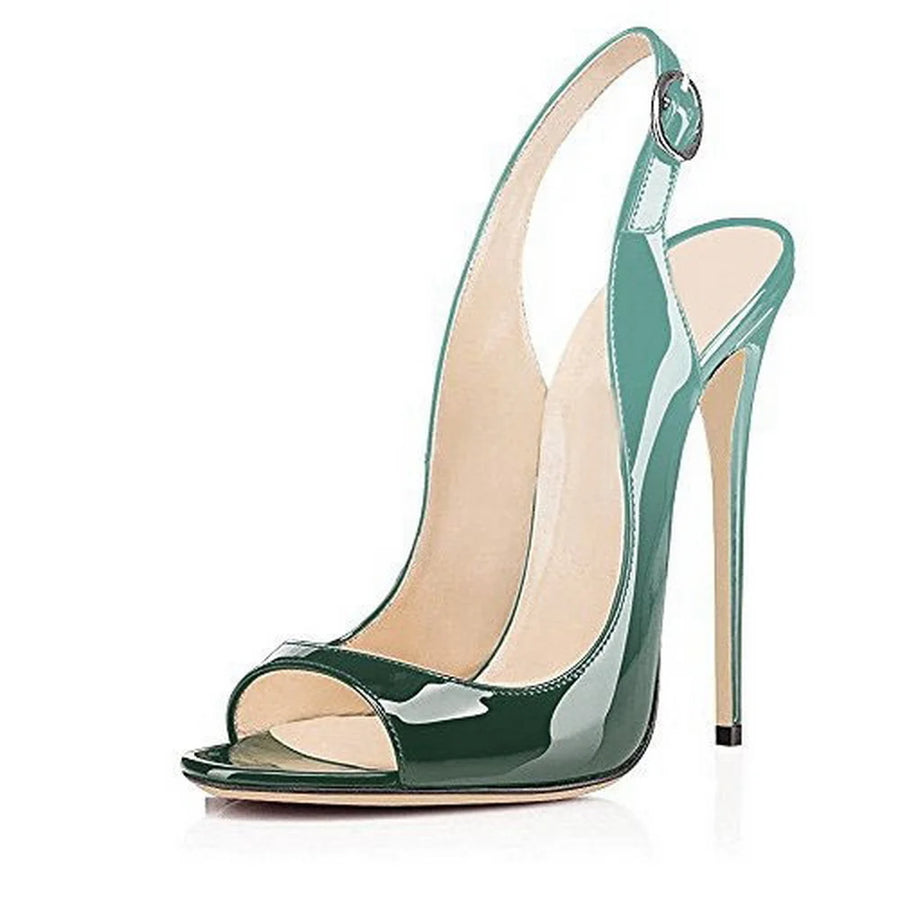12cm Thin High Heels Sandals,Slingbacks,Sexy Gradient Color Summer Shoes,Fishmouth,20 Colors,Ankle Buckle Strap,Red,Dropship