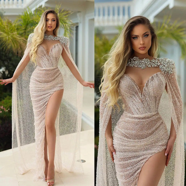 Elegant Mermaid Wedding Dresses Strapless Sequins High Split Sleeveless Bridal Gowns Prom Dresses Vestido de novia Customized