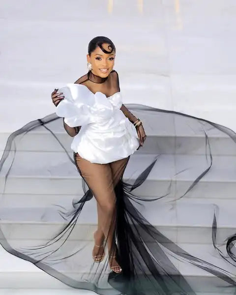 Sexy See Thru Black Mermaid  Long Evening Dresses With 3D Decoration High Collar FullSleeves Formal Party Dress