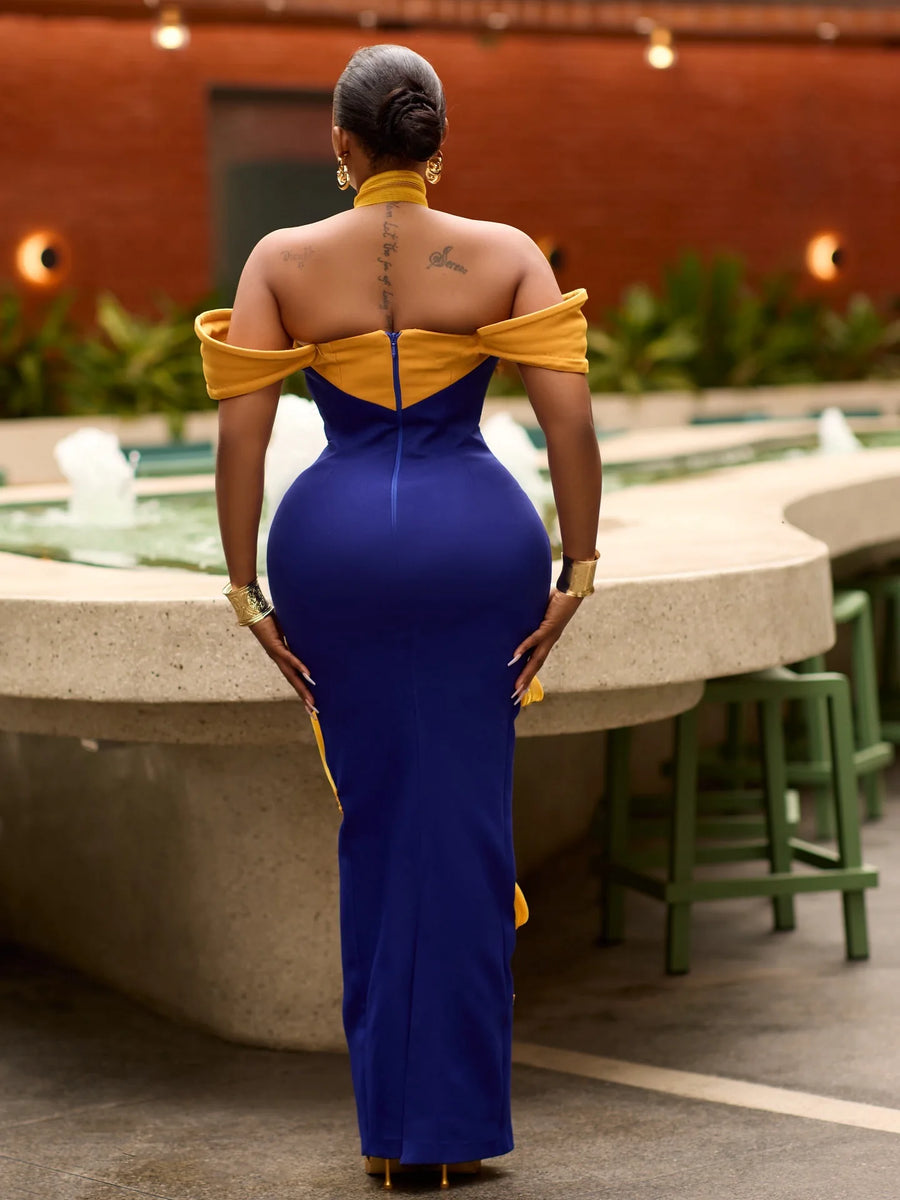 Couture High Stretchy Sheath Ankle Length Women Dresses Sexy Halter Multi Color African Party Dress