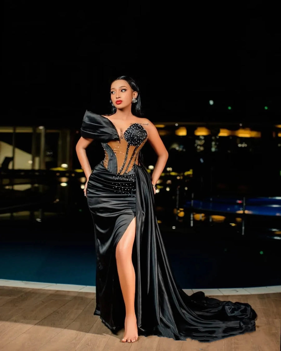 Customized Luxury Aso Ebi Ball Dress Mermaid Sexy Sweetheart Crystal Side Split Reception African Women Formal New Evening Dress