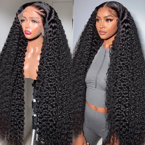 40 46 Inch Natural Color Deep Wave 13x4 13x6 HD Transparent Full Frontal Lace Curly Brazilian Human Hair Water Wigs 200 Density