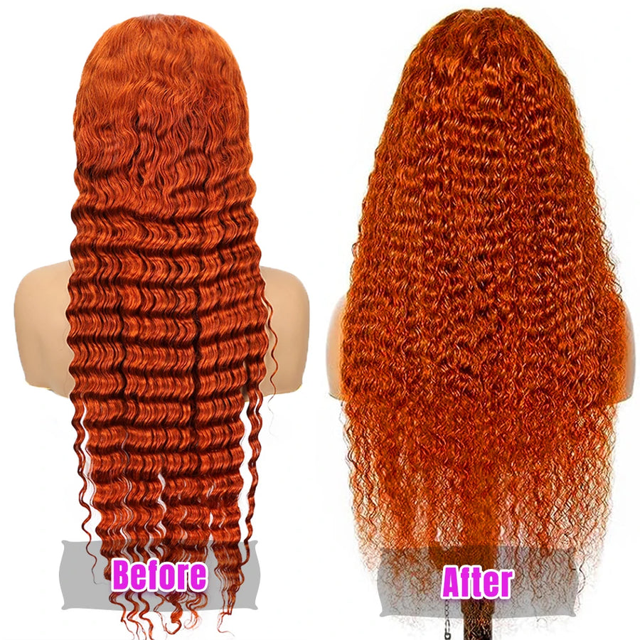 250% 30-36 inch Ginger Deep Wave 13x4 Lace Front Wig Oranger 13x6 Hd Lace Glueless Brazilian Virgin Human Hair Wig For Woman 4x4