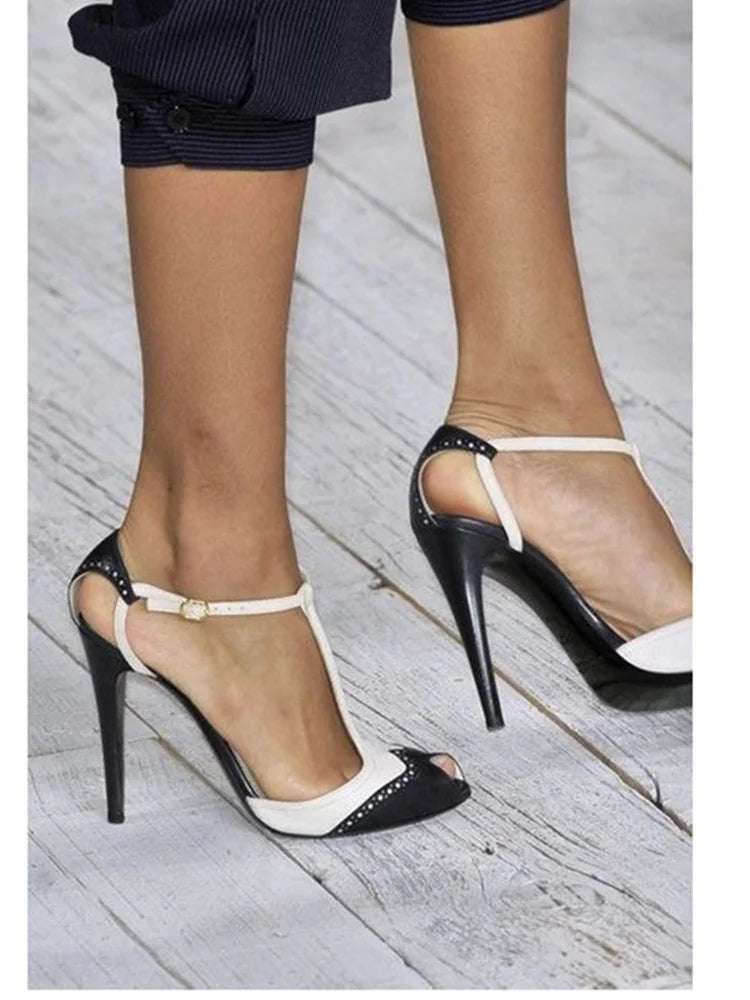 White Buckle Hollow Sandals Peep Toe Thin High Heel Fashionable Sexy Cool 2025 Summer Big Size Woman Shoes Zapatillas Mujer