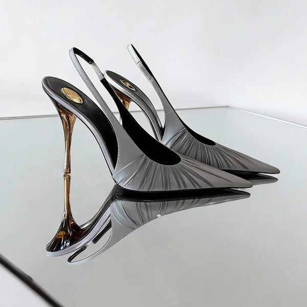 French Pointed High Heels Stylish Pleated Design Sandals Ankle Strap Comfortable Stilettos Women Sexy Sandals For Party Wedding