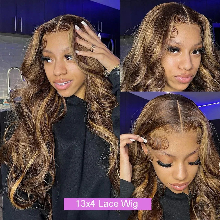 13x6 Highlight HD Lace Frontal Wigs For Women Brazilian Body Wave Human Hair Wig Pre Plucked 13x4 Honey Blonde Lace Front Wig