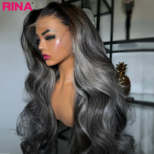 Silver Grey Highlight Human Hair Wigs For Black Women 13x6 13x4 Lace Frontal Wig Colored Body Wave Transparent Lace Front Wigs