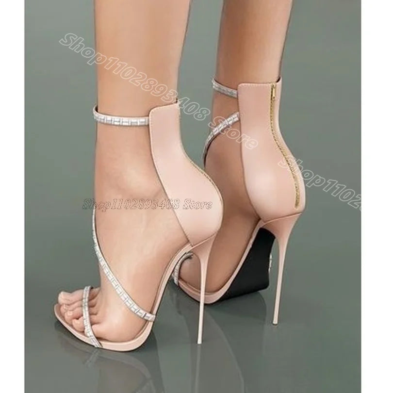Black Cover Heels Stiletto Sandals Back Zipper Open Toe Fashion British Style Women Party Dress Sandals 2025 Zapatos Para Mujere