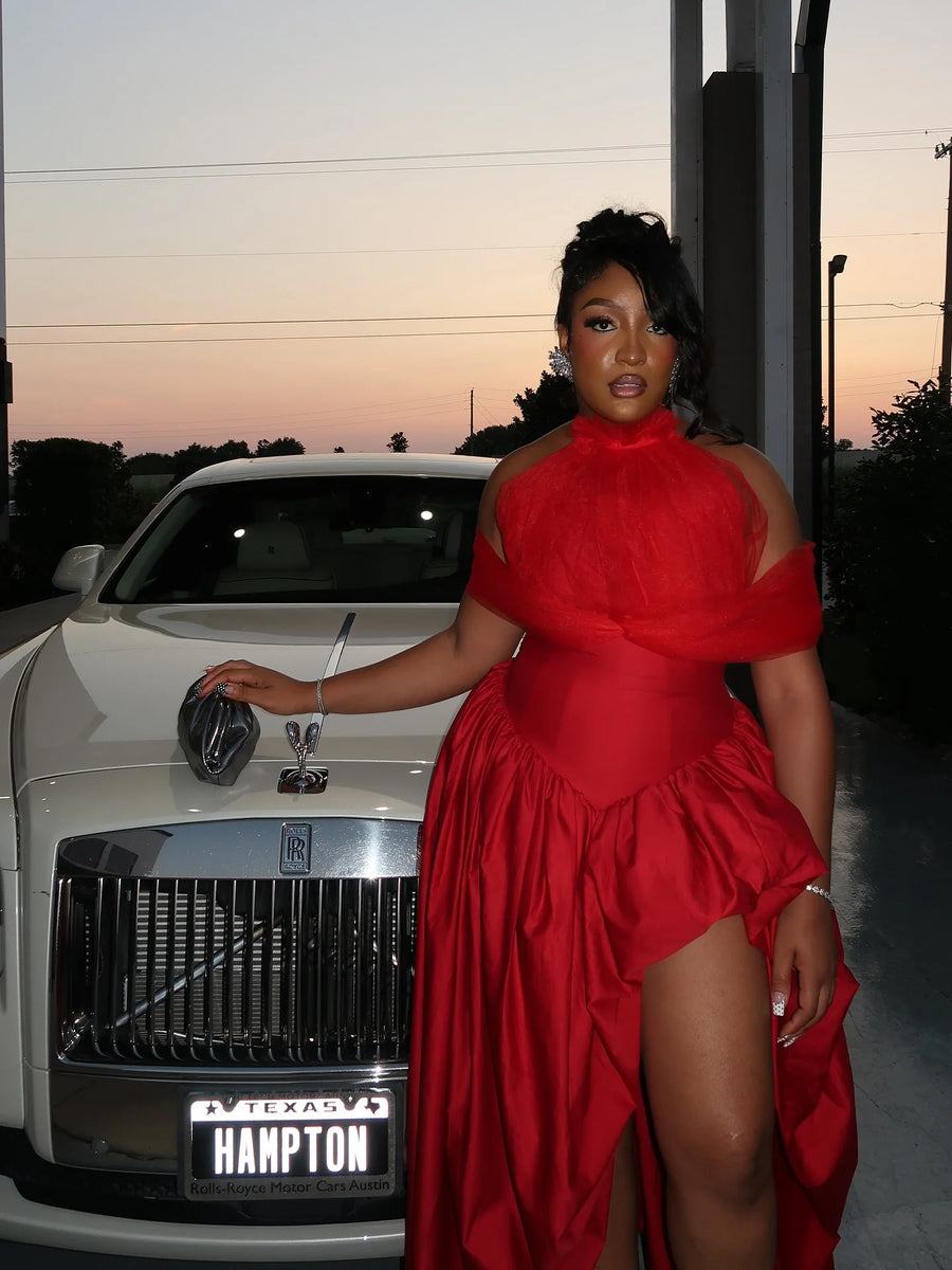 Trendy Red Asymmetrical Ankle Length African Women Party Dresses With Cape Sleeves Lace Up Back Many Color Available