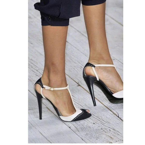 White Buckle Hollow Sandals Peep Toe Thin High Heel Fashionable Sexy Cool 2025 Summer Big Size Woman Shoes Zapatillas Mujer