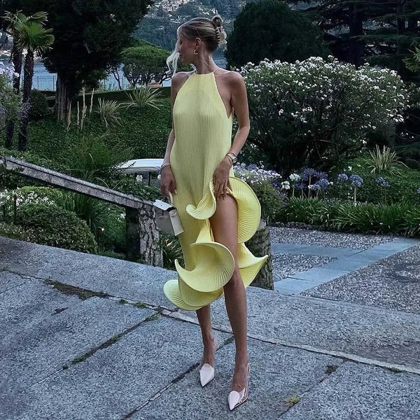 Chic Pleated Midi Prom Dresses 2025 Couture Ruched Yellow Birthday Dress Women Holiday Party Dresses Asymmetric Event Gala Gowns