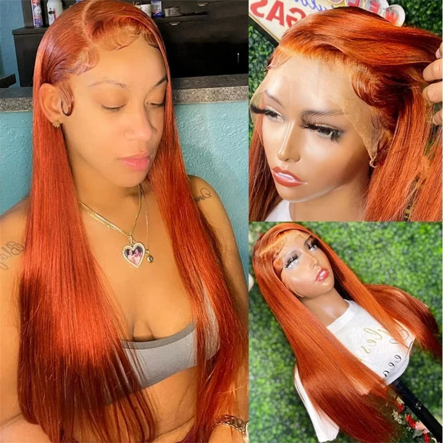Ginger Orange HD Transparent Lace Frontal Wig For Women 13x6 Front Wigs Human Hair Bone Straight 13x4 Human Hair Lace Front Wig