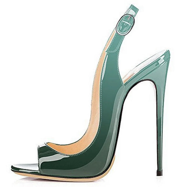 12cm Thin High Heels Sandals,Slingbacks,Sexy Gradient Color Summer Shoes,Fishmouth,20 Colors,Ankle Buckle Strap,Red,Dropship