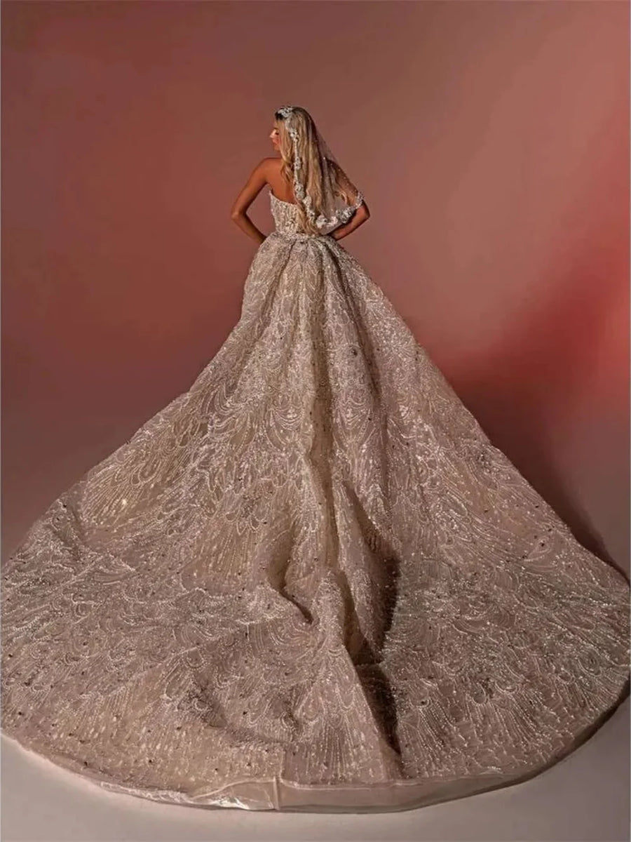 Luxury Mermaid Wedding Dress Beading Crystal Sequins Strapless Bride Gown Lace Detachable Sweep Train Bridal Dresses Customized