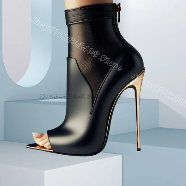 Bicolor Back Zipper Sandal Boots Platform Stiletto British Style Women Casual Party Summer Sandal Boots 2025 Zapatos Para Mujere