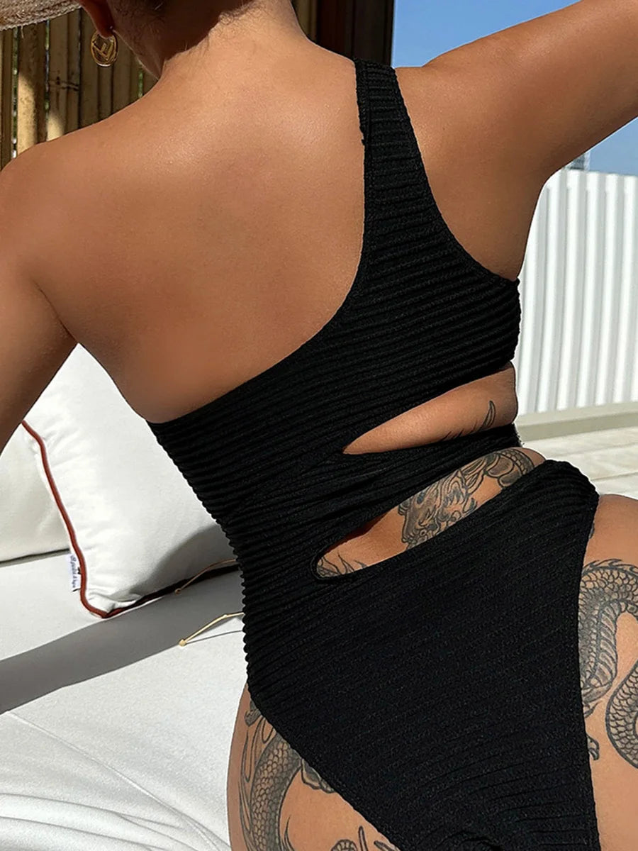 Hollow Out One Shoulder Women Swimwear One Piece Swimsuit Female High Cut Monokini Bather Bathing Suit Swim Beachwear