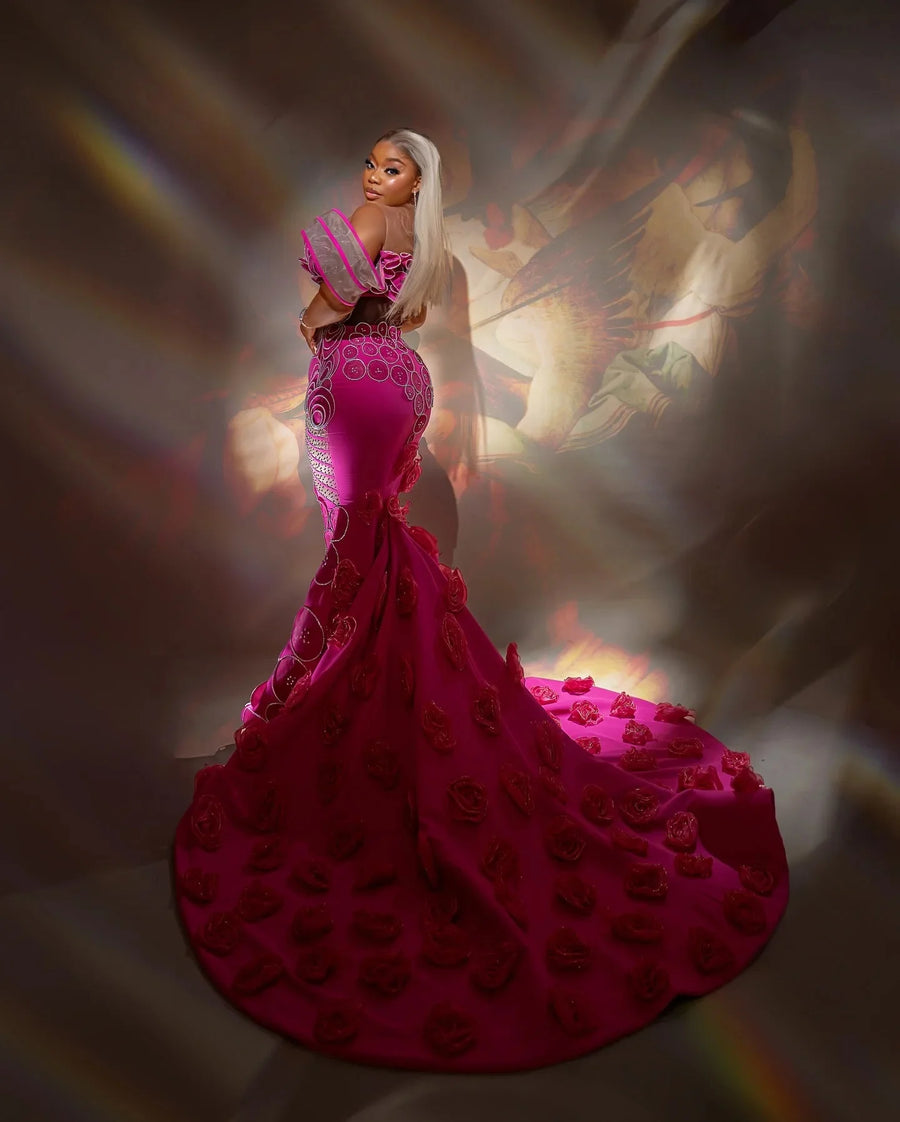 Beaded Florals Beads Evening Party Second Engagement Birthday Gowns Dress Z56 Aso Ebi African Fuchsia Mermaid Prom Dresses