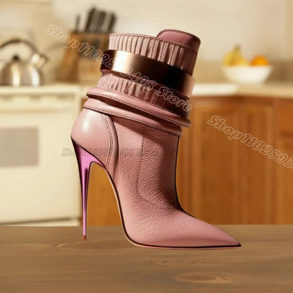Pink Splicing Stiletto Ankle Boots Pointed Toe British Style Women Fashion Dress Party Sexy Short Boots 2026 Zapatos Para Mujere