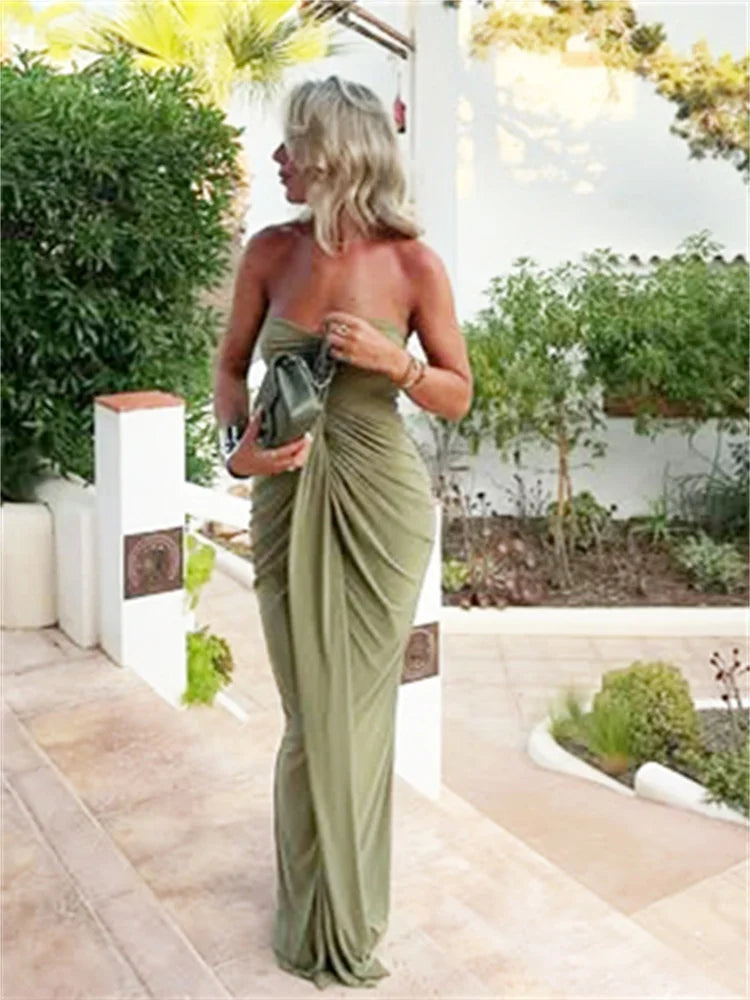 Elegant Strapless Dress Women Classic Patchwork Ribbon Ruched Sexy Birthday Party Skinny Stretch Chic Clubwear Vestidos